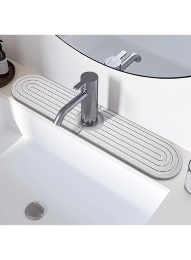 Tazweeq Kitchen Faucet Splash Guard, Diatomite Stone Sink Tray, Bathroom Counter Faucet Absorbent Pad, Kitchen, Bathroom, Vanity, Sink Drainage Mats, Placemats(45 * 10cm)