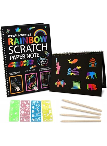 Angju Scratch Paper Art Notebooks - Rainbow Scratch Off Art Set for Kids Activity Color Book Pad Black Magic Art Craft Supplies Kits for Girls Boys Birthday Party Favor Game Christmas Toys Gift