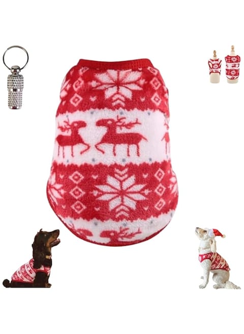 PETSARY Dog Christmas Reindeer Snowflake Sweater with 1 Pcs Pet Id Tag Gift - Soft Breathable Costume Reindeer Snowflake Designed - Turtleneck Fleece Xmas Winter Outfit Warm Recovery Suit (Medium)