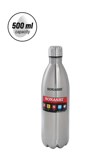 1L Flask Bottle Hot And Cold Beverages Stainless Steel Body with Double Wall Insulation Unbreakable and Easy to Clean Bottles for Daily Use Portable Friendly Silver SVB-1002 Silver