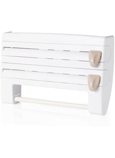 TAOMIAO Plastic Cling Film Storage Rack, Multifunctional Storage Cutting Rack, Wall Hanging Towel Tool, Kitchen Accessories, 1Pc,White