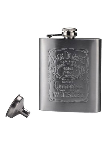 Art Jack Daniels Stainless Steel Hip Flask Grey 19 x 17 x 4.5cm