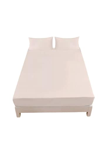 Smart Fitted Bed Sheet Plain Cotton Bed Sheet with 2 Pillow Covers Ivory