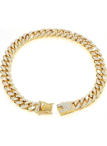 Tallew Dog Chain Gold Cuban Collar Walking Metal Chain Collar with Design Secure Buckle, Pet Cuban Collar Jewelry Accessories for Small Medium Large Dogs Cats (0.47 x 14 Inch)