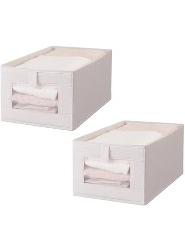 X spring Wardrobe Clothes Organizers, 2 Pack 7 Grids Closet Organizer and Storage with Mesh Window and Handle, Foldable Drawer for Clothing, Bras, Leggings, Jeans, Sweaters (Beige)