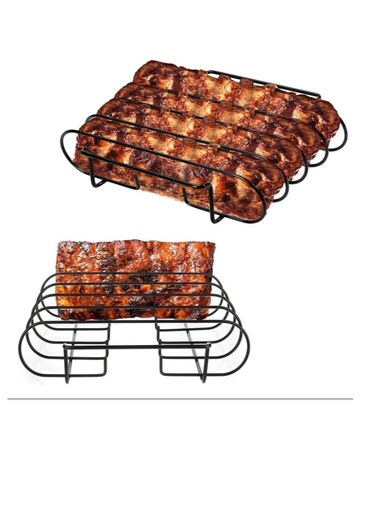 1 Pack Of Rib Rack Stainless Grill Stand BBQ Rib Holder, Holds 4 Rib for Grilling