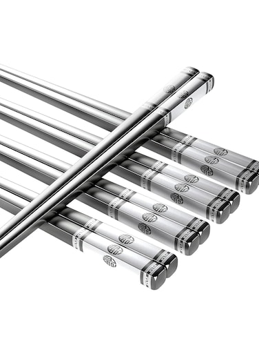 Metal Chopsticks - Reusable Chopsticks set, Stainless Steel Chopsticks Dishwasher-safe, Square Lightweight Chopsticks Easy to Use and Clean