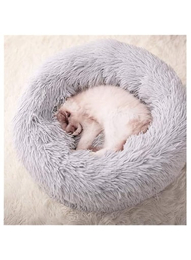 Gavenia Cat Beds for Indoor Cats -20&rsquo;&rsquo;x20&rsquo;&rsquo; Washable Donut Cat and Dog Bed,Soft Plush Pet Cushion，Waterproof Bottom - Fluffy Dog and Cat Calming &amp; Self-Warming Bed for Sleep Improvement (Grey)