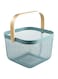 AJIODA Metal Mesh Steel Basket, Storage Organizer Basket Multi-functional Hanging Kitchen Baskets Fruit Basket Bin with Bamboo Handle for Kitchen Bathroom Picnic Decor Cabinet ., Blue