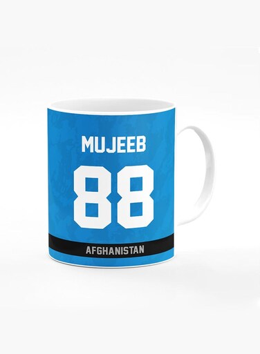 Designer Printed Coffee Mug with Heavy Duty Handle 11oz Ceramic Personalised Gift Mugs Cup [Microwave Safe &amp; Dishwasher Proof ] - Cricket Player - Mujeeb Ur Rahman, Jersey Number - 88
