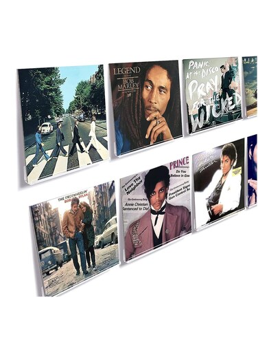 8 PCS Vinyl Display Record Wall Mount Shelf, Acrylic Clear Record Holder Wall, Floating Vinyl Shelves Record Storage Display Stand for LP Storage