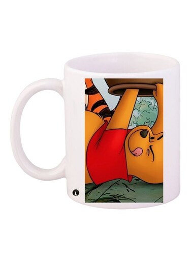Pooh Bear Printed Coffee Mug White/Brown/Red 11ounce