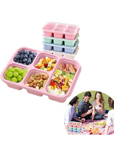 BIGTHREE&reg; 4 Pack Bento Lunch Boxes, 5 Compartment Bento boxes, Bento Snack Containers with Transparent Lids Reusable, for Work, and Travel, On-the-Go Meals for Adults &amp; Kids