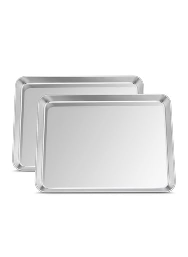Steel Oven Baking Tray 31.5*24.6cm, Flat Cookie Sheet Pan Non Toxic Rust Free Mirror Finish Dishwasher Safe for Roasting Cooking