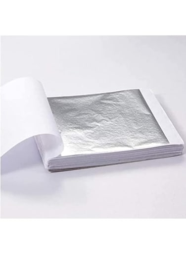FGLC Leaf Sheets, Gold Foils Sheets, 8 by 8.cm Gilding Foil for Gilding, Resin Art, Decoration Crafting, Paintings, Arts Crafts, Nail Deco, Furniture 3.14 x 3.35 inches (Silver, 100)
