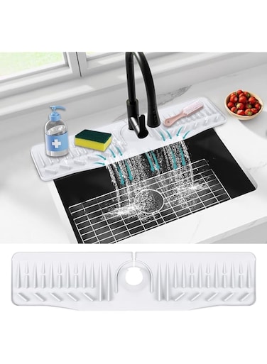 Silicone Draining Mat for Sink, 24 Inch Kitchen Silicone Sink Splash Guard, Faucet Splash Mat, Faucet Absorbent Mat, Sink Countertop Protector, Faucet Protector Silicone Drain Mat, Splatter Screens
