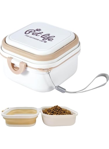 Azonee Collapsible Dog Water Bowl, Portable Travel Bowl for Dogs and Cats, 2-in-1 Pet Food and Water Feeder, Convenient Feeding and Storage Solution, for Traveling, Hiking, Camping (White)