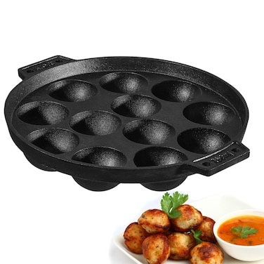 Infinity Natural Stick Free Kuzhi Paniyaram Pan - 11 Cups, 20cm / Pre Seasoned Paniyarakal/Appa Patra/Appam Patra/Appe/Paddu pan/Non Toxic, Enamel Free - Black, Cast Iron