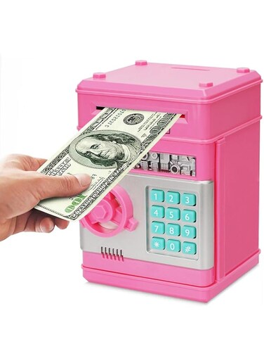 AWH Adevena Electronic Piggy Bank, Mini ATM Password Money Bank Cash Coins Saving Box for Kids, Cartoon Safe Bank Box Perfect Toy Gifts for Boys Girls (Pink)
