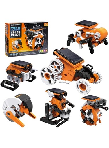 DWILKE 7-in-1 Solar Robot Toys Kit for Kids Aged 8-12, STEM Toys Educational Science Building Kits Powered by The Sun, Orange (Style 1)