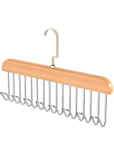 Solid Wood Clothes Hanger with 8 Metal Hooks   منظم موفر للمساحة للملابس الداخلية   Space-Saving Organizer for Bras, Ties, Underwear, and Accessories   Tie Belt Hanger for Closet Sturdy Wooden
