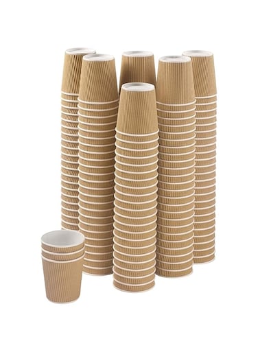 Disposable Ripple Insulated Corrugated Paper Cups without Lid (Brown, Pack of 50,8oz)