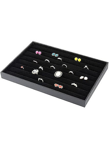 Rings Jewelry Tray Organizer, Black Velvet Ring Earrings Holder Organizer Box Showcase Display Storage Insert for Jewelry Box, Dresser
