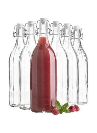 FUFU 1L Flip Top Glass Bottle, Brewing Bottles For Kombucha, Kefir, Beer, Soda, Juice, Water, Clear 1L (6PCS)
