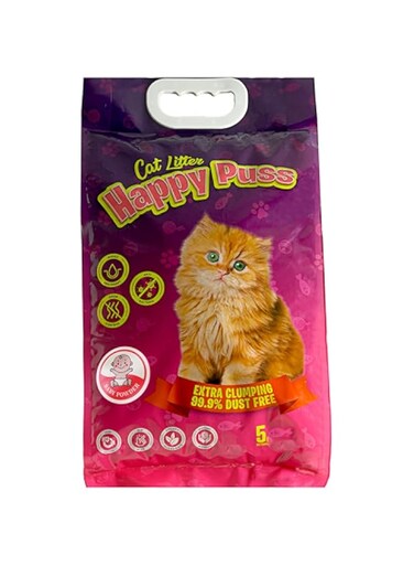 Happy Puss cat litter [5 L]-extra clumping perfumed natural bentonite [BABY POWDER SCENT]-99% dust free. *24/7 performance; Anti-bacterial,Highly absorbent and Odour Control