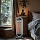 Tower Space Heater, 900W Carbon Fiber Heating Element, Oval Design, Adjustable Thermostat, Oscillating, Silver and Black With Remote Control
