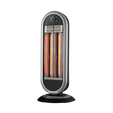 Tower Space Heater, 900W Carbon Fiber Heating Element, Oval Design, Adjustable Thermostat, Oscillating, Silver and Black With Remote Control