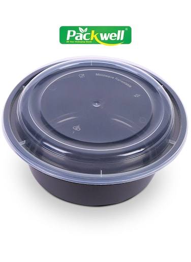 Black Base Microwave Container with Clear Lid- PWRP1928 40 oz., Round Shaped, Pack of 5 BPA-Free, Food grade and Hygienic Perfect for Packing, Storing, Ramadan Food and Iftar Kit Distribution, etc.