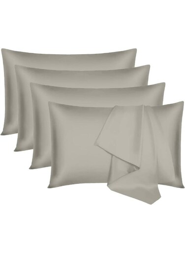 Linen Klub PACK of 4 Standard Pillowcases- Luxurious 100% Cotton 250TC Sateen with Elegant Solid Design, Size: 50 x 75 cm, Warm Stone for a Touch of Sophistication in Your Bedroom