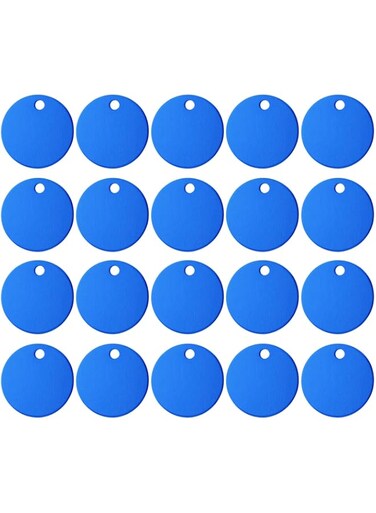 AUEAR, 20 Pack 25mm Round Shape Pet ID Tag Blank Dog Cat Number for Name Phone Charm Jewelry Making (Blue)