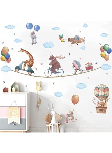 BPABPA Jungle Animals Wall Stickers,Hot Air Balloon Animals Wall Stickers for Nursery,Woodland Animals Wall Decals,Elephant Giraffe Rabbit Fox Wall Art Stickers for Babyroom Kids Bedroom Decoration