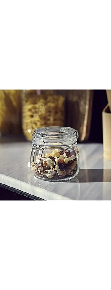 Home Box Atlanta Glass Canister With Metal Clip, Clear