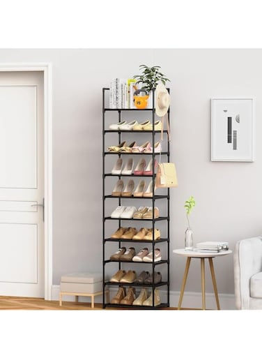 10-Tier Vertical Shoe Rack Organizer, Space-Saving Adjustable Storage for Entryway, Closet, and Living Room, Holds 20-25 Pairs for Entryway to Increase The Use of Space(Black)