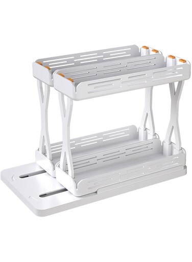 WESTCH 2 Tier Pull Out and Rotating Spice Rack, Kitchen Cabinet Organizer Storage Holder, Multifunctional Rotating Cabinet Shelf