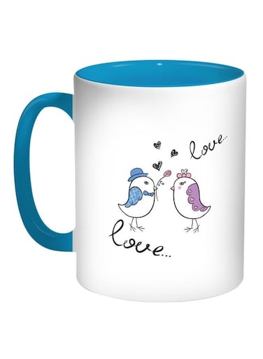 Love Birds Printed Coffee Mug Blue/White 11ounce