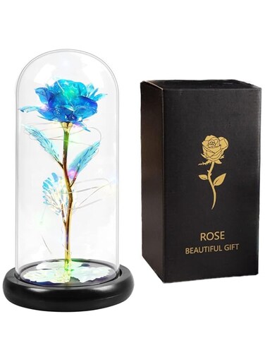 Aputue Artificial Flower Rose, Rose Flower in Glass Dome, LED Light Forever Rose Birthday Gifts for Women Mom Grandma Wife, Galaxy Glass Rose Crystal Flower, Unique Gifts for Mother's Day