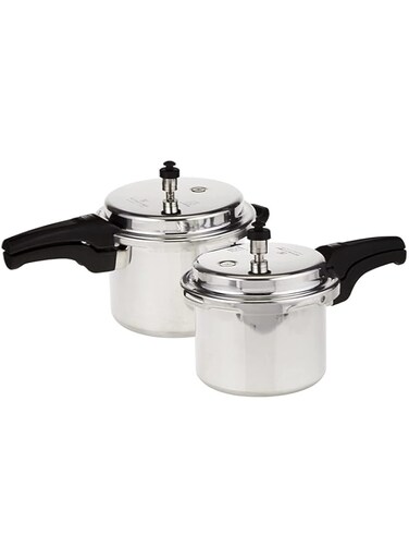 Royalford 5 &amp; 3 Litre Aluminum Pressure Cooker - Comfortable Handle Evenly Heating Cooker   Portable &amp; Compact Design   Perfect for Chicken, Fish, Rice, Beef and More