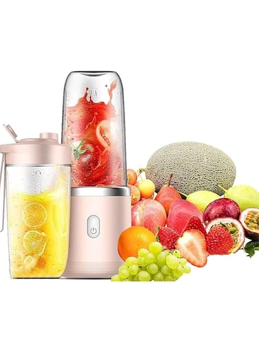 SKYISOK Electric Juicer Blender 6 Blades Juicer Cup Mini Fruit Mixers Juicers Fruit Extractors Fruit Squeezer Blender (Pink)