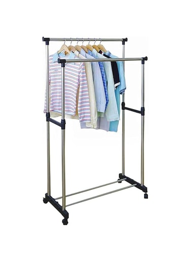 Styleys Stainless Steel Double-Pole Clothes Hanger/Rack, Rolling Bar Rail Rack, (For Clothes/Shoes) AdjUStable