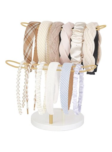Dahey Headband Holder Organizer Metal 2-Tier Hair Hoop Display Stand Headband Organizer Storage Hair Ropes Accessories Bracelets Bangles Bedroom College Dorm Decor for Girls Women, Gold