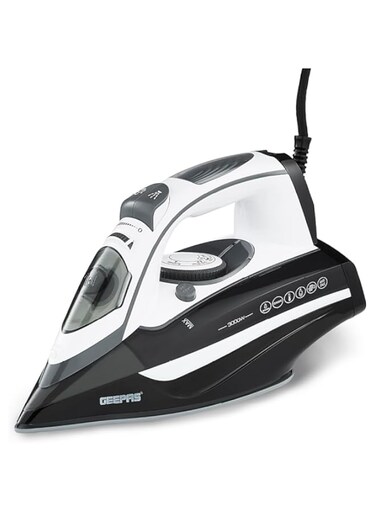 Geepas Ceramic Steam Iron, Temperature Control, Gsi24025 Ceramic Sole Plate, Wet And Dry Self Cleaning Function Powerful Steam Burst 400ML Water Tank 2 Years Warranty, Brown, 3000W