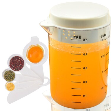 Square&acirc;&bdquo;&cent; 6-PACK Measuring Jug 500 ml with Lids, Spoons, and Egg Separator &acirc;&euro;&ldquo; Kitchen Measuring Cup Set, Jug, Beaker, Baking Cups, ML Measurement Tools for Accurate Cooking and Baking