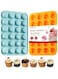 2PCS Silicone Mini Muffin &amp; Cupcake Pan Set, Little Cook 24 Cups Mini Muffin Baking Pan, Non-Stick, BPA Free, Dishwasher Safe, Perfect for Making Muffin, Cakes, Tart (Orange + Peacock Blue)