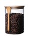 AKDC Square Glass Storage Jar with Wood Lids and Spoon 500ml Airtight Sealed Clear Borosilicate Canister Kitchen Food Storage Containers for Coffee Beans Tea Nuts[1 piece] (500, Rectangular, 1, 5810)