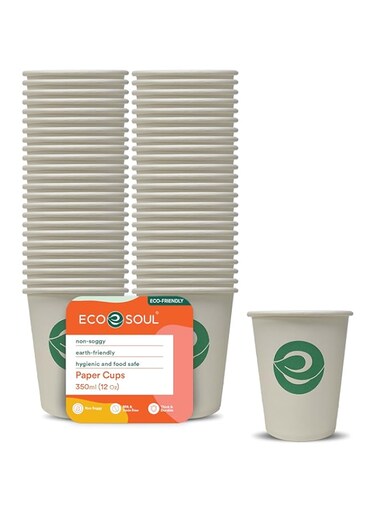 ECO SOUL [350 ml, 200 Count] Biodegradable Paper Cups   Eco-Friendly Compostable Sustainable Disposable Drinking Cups   Cocktail Cold Drink Juice Paper Cups