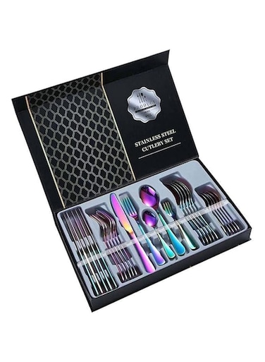 AWD Luxury Portable Colorful Stainless Steel Cutlery, 30 Piece Flatware, Service up to 6 person, Gift Box Packaging Cutlery Set. (RainBow)